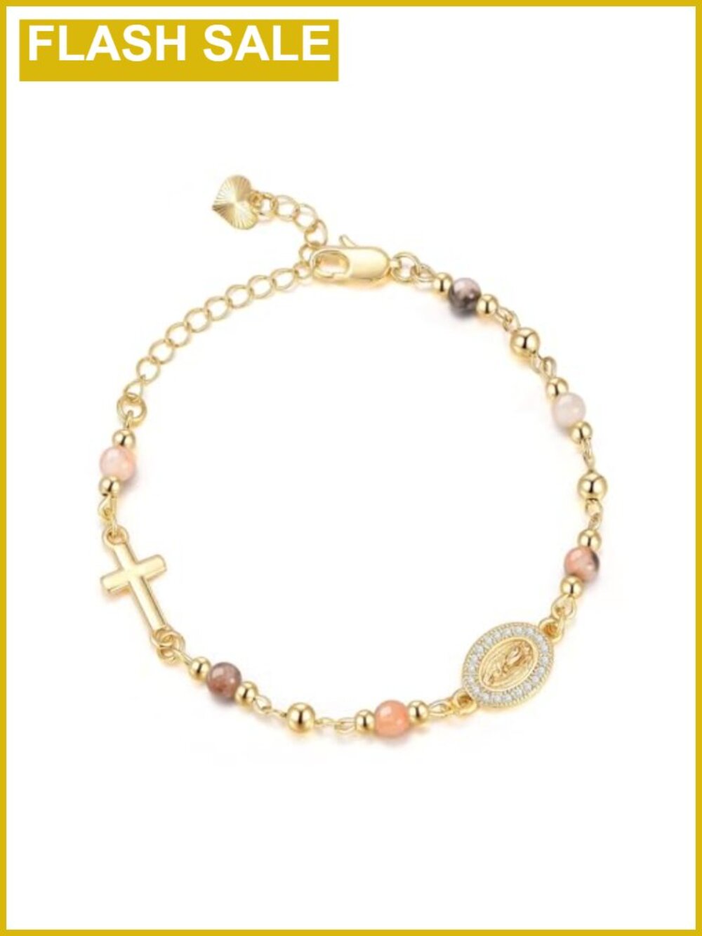 14K Gold Plated Virgin Mary Cross Bracelet Adjustable Religious Gift for Women